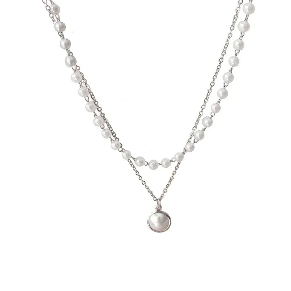 Pearl Dainty Adjustable Double Layer Chain Pendant Necklaces Gold Plated Pearl Tiny Chain Delicate Mother's Valentine Jewelry