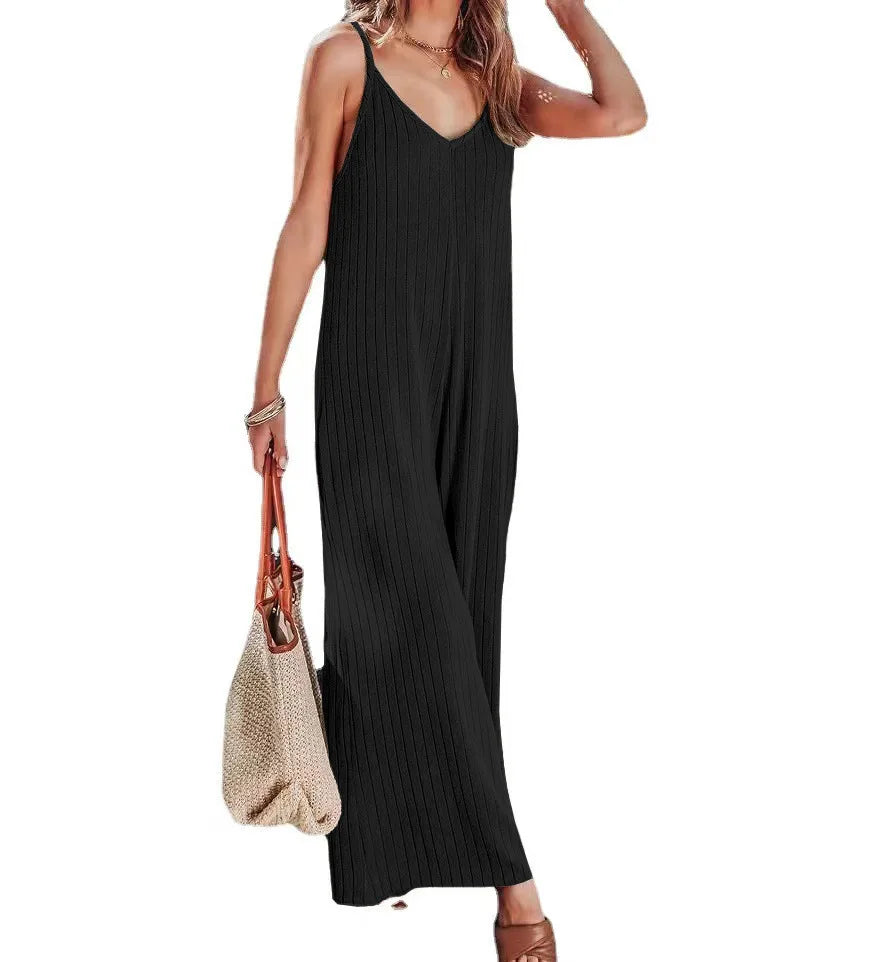 2023 AliExpress Europe and America New Jumpsuit Women's Cross border Summer Female Thread Backless Solid Color Sexy jumpsuit