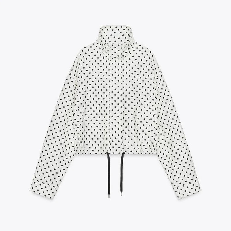 Polka Dot Print Shorts Coats Suits Women Loose High Neck Long Sleeves Zipper Drawstring Sets Female 2025 Autumn New Chic Set