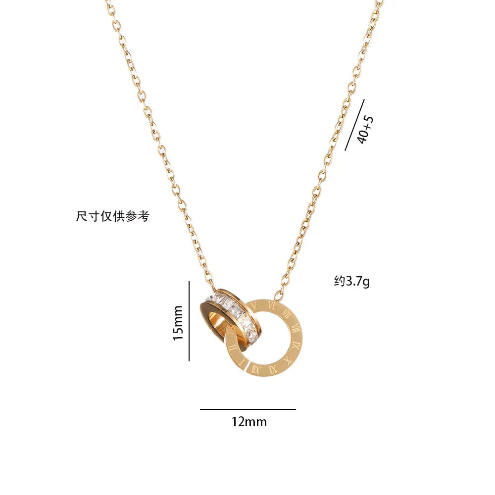 Luxury Elegant Crystal Circle Choker Fashion Roman Digital Stainless Steel Gold Silver Color Pendant Necklaces for Women Jewelry