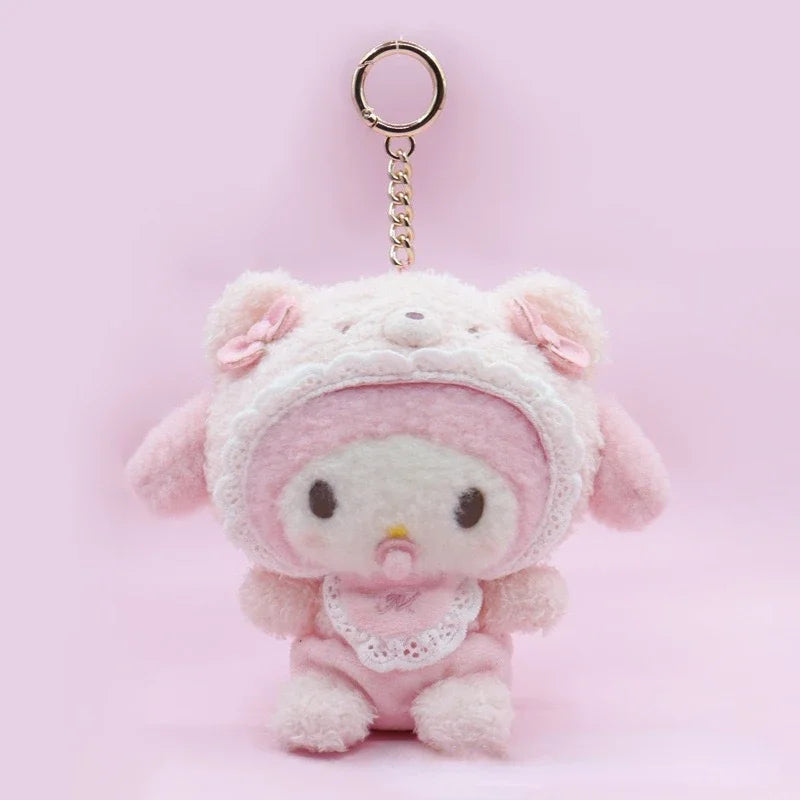 New Sanrio Latte Bear Kuromi My Melody Cinnamoroll Pacifier Baby Cute Plush Doll Pendant Ornament Gift Women's Bag Pendant
