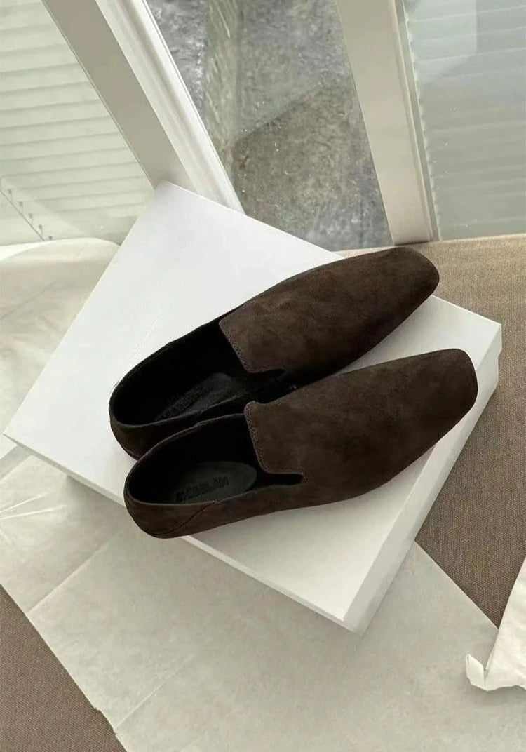 Loafers Woman Genuine leather Comfortable Commuter Work Shoes Fashionable Summer Schoenen Dames Sliders Square Head Flat Shoes