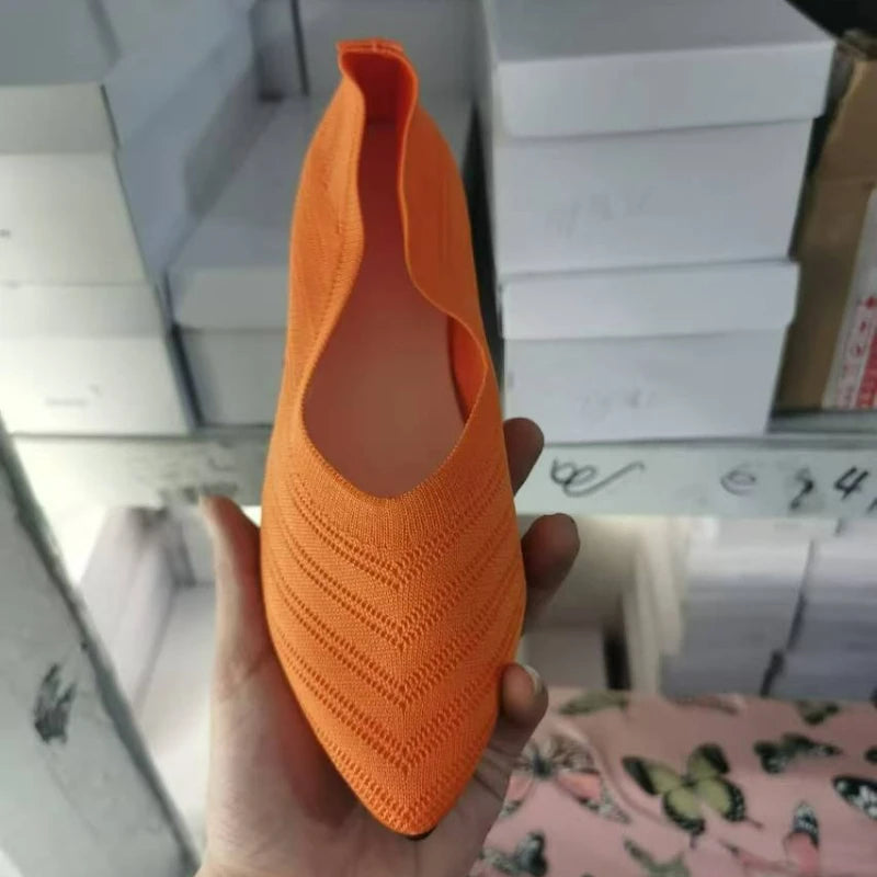 Women's Shoes Pointed Toe Flat Shoes Solid Color Knitted Women Loafers Breathable Slip on Shoes Designer Shallow Casual Shoe