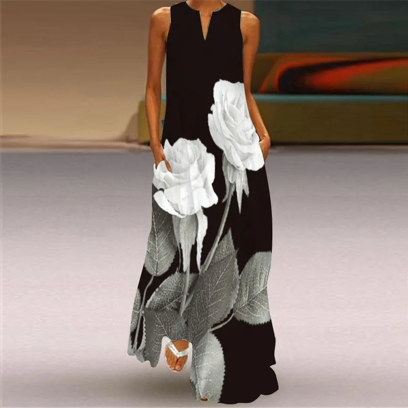 Summer Sexy Maxi Dresses Women Sleeveless V-Neck Robe Party 2025 Retro Loose Beach Vestidos Y2k S-5XL