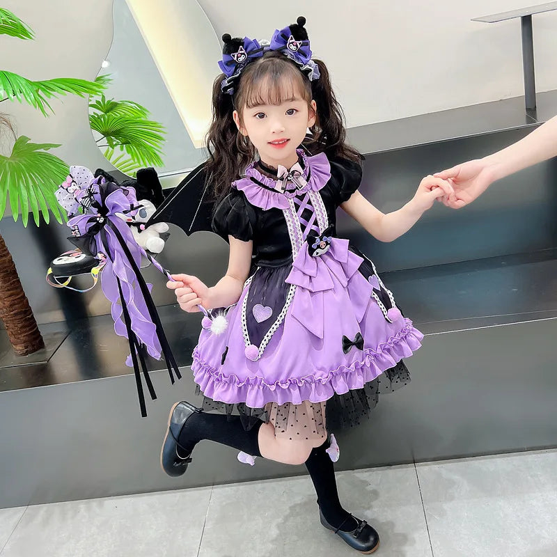 2025 Cosplay Kuromi Lolita Princess Dress Children Birthday Party Costume Summer dress Bow Puffy Skirt Dress Suit Girls Gift