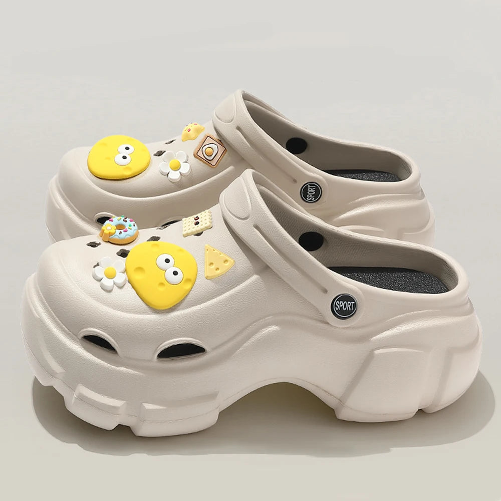 BASATU 夏のアウトドアクロッグ レディーススリッパ プラットフォームビーチサンダル DIYかわいいカートゥーンクロッグ レディースビーチサンダル 女性用ガーデンシューズ