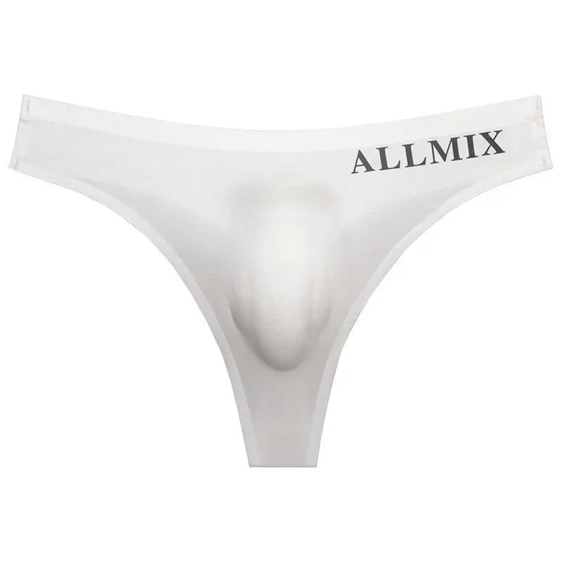 Sexy Transparent Underwear Men Thongs Sports Fitness Letter Thin Hip Sissy Panties G-Strings Ice Silk Low Waist Seamless Thongs