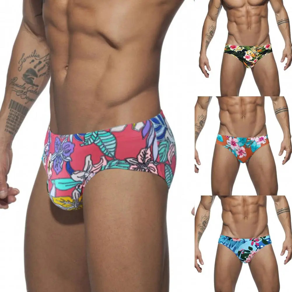 Sexy Floral Print Swimwear Men Beach Shorts Board Surfing Shorts Swimming Trunks Push Up Pad Men Swimsuits Sunga Bathing Suits