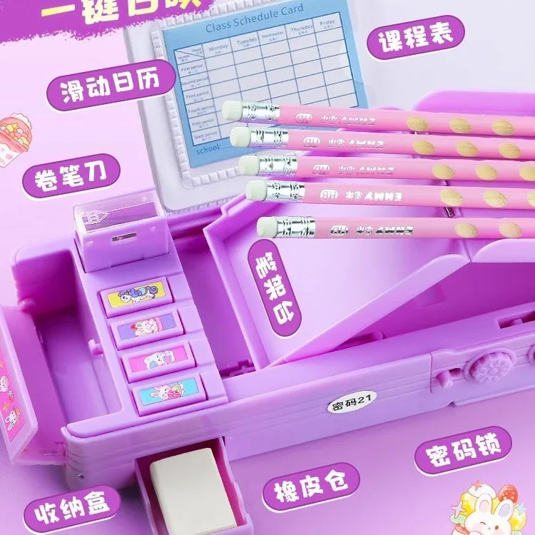 Sanrio Kuromi Multifunctional Automatic Pencil Case Melody Kawaii Children's Code Lock Pencil Case Large Capacity Gift Anime Toy