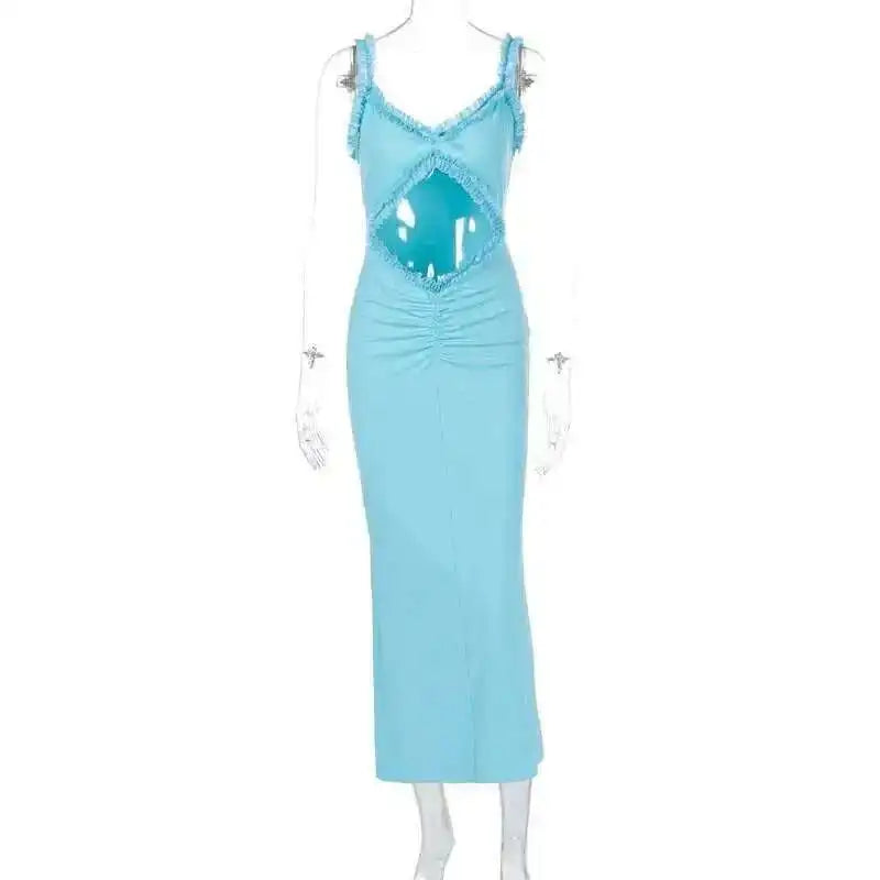 Giyu Sexy Evening Club Party Dresses Women 2025 Summer Sleeveless Backless Hollow Out Maxi Long Dress Elegant Bodycon White Robe