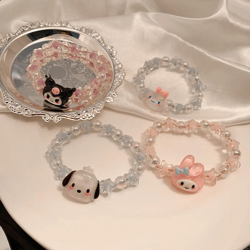 Sanrio Beaded Bracelet Cartoon Kuromi My Melody Cinnamoroll Bracelet Cute Sweet Jewelry Girl Gift