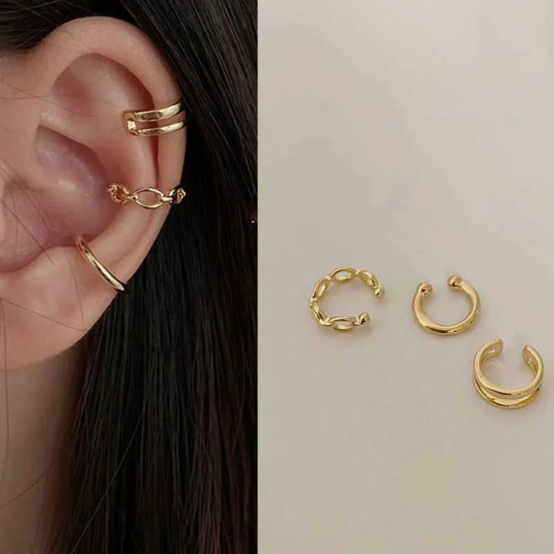 Silver Color Leaves Clip Earrings for Women Men Creative Simple C Ear Cuff Non-Piercing Ear Ear Clip Set Trend Jewelry Gift