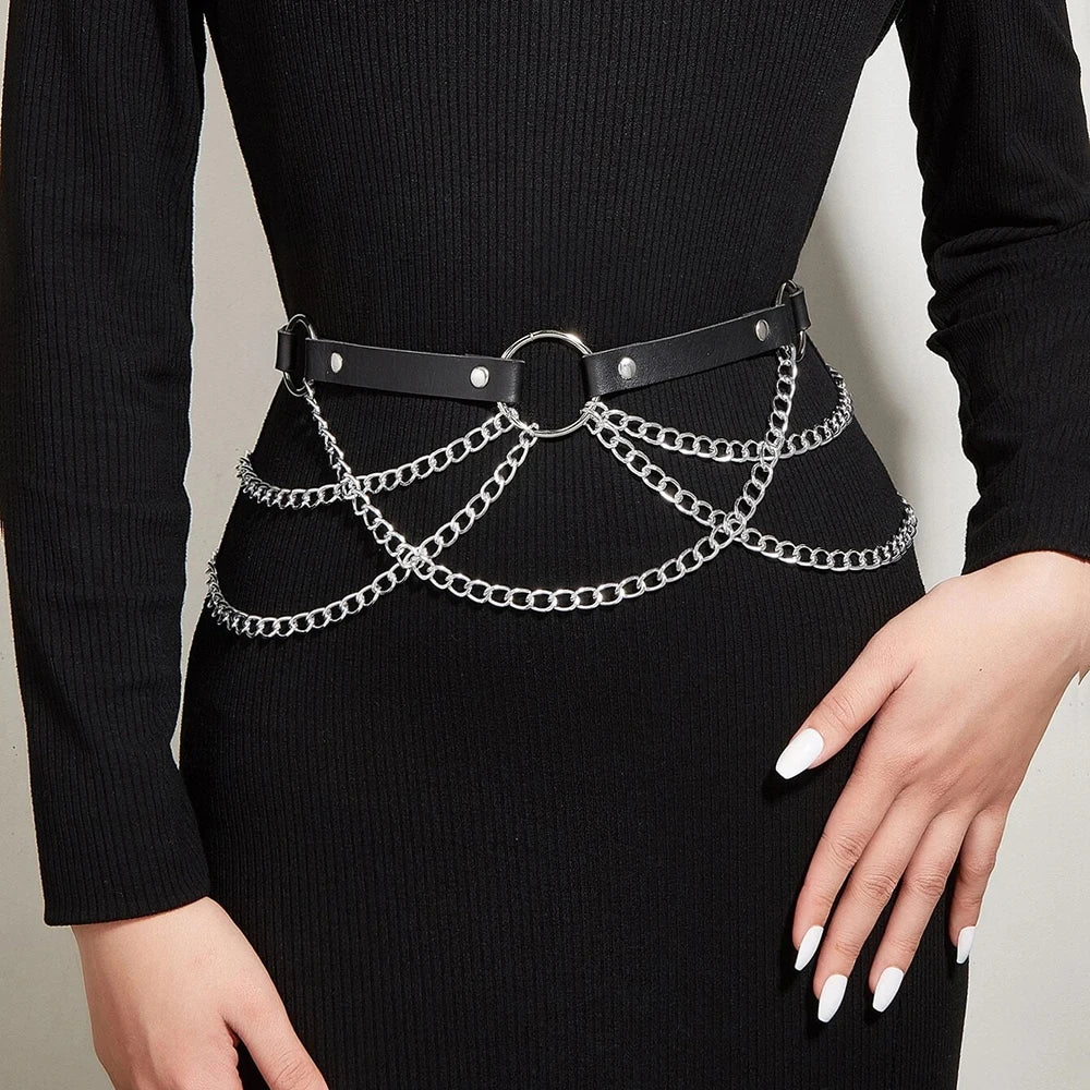 Women Sexy Leg Chain Harness garter Belt Waist Corset Belt Leather Harness Waists Thigh Harness Gothic Clothing Accessory