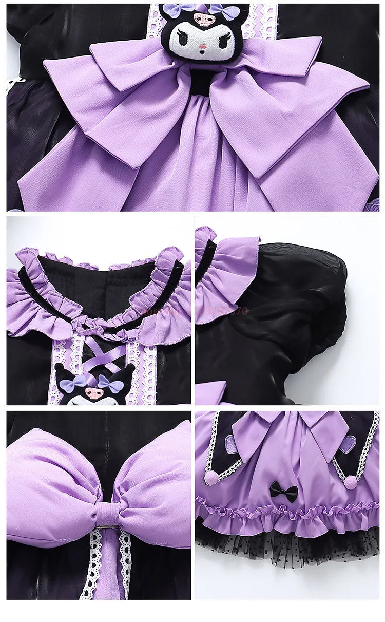 2025 Cosplay Kuromi Lolita Princess Dress Children Birthday Party Costume Summer dress Bow Puffy Skirt Dress Suit Girls Gift