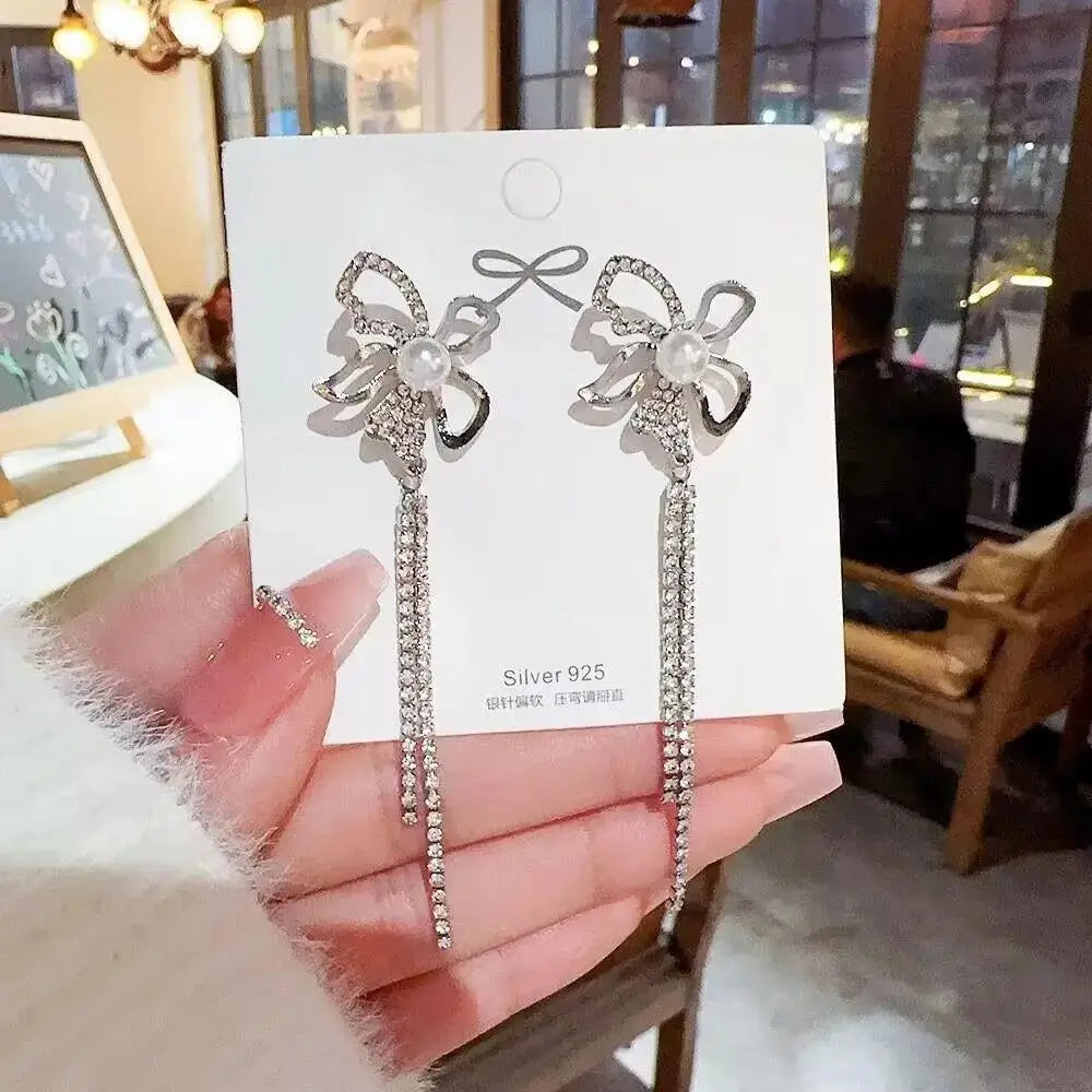 925 Silver Needle Purple Butterfly Long Tassel Earrings For Women Jewelry 2025 Trending Korean Fashion Luxury Crystal Earrings