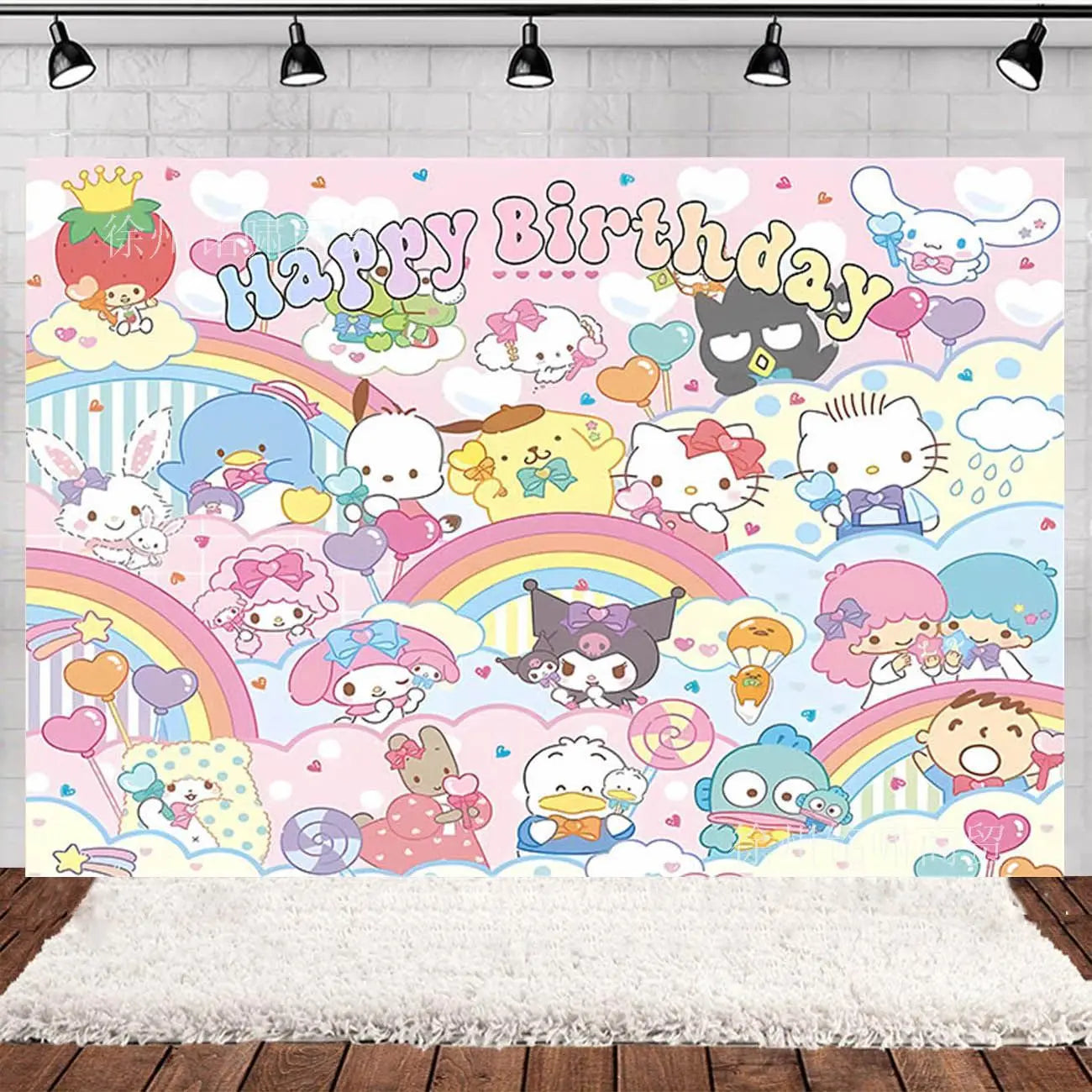 kawaii Sanrio Birthday Party cutlery plate Disposable Banner Cake Topper Hanging Flag Hello Kitty Balloons Birthday Decorations