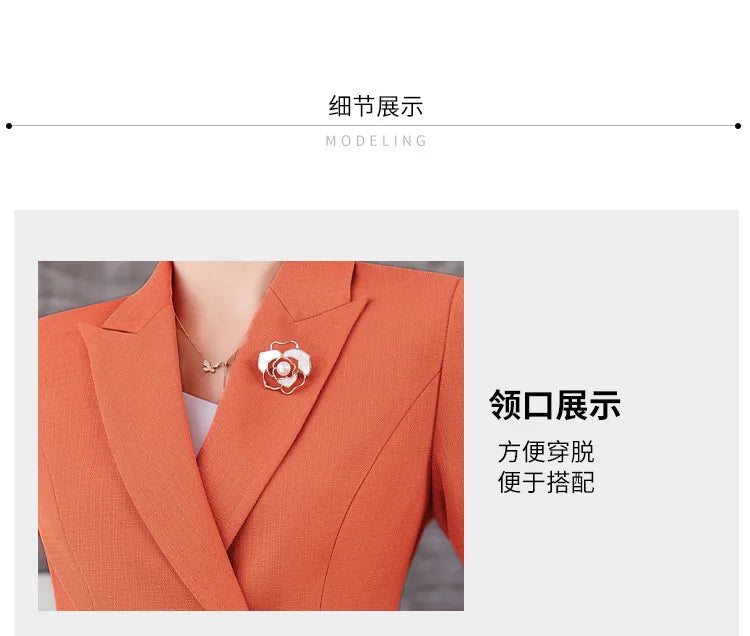 Navy Blue Suits Women 2023 New Spring Autumn Professional Long Sleeve Slim Blazer And Skirt Sets Office Ladies Work Wear Orange