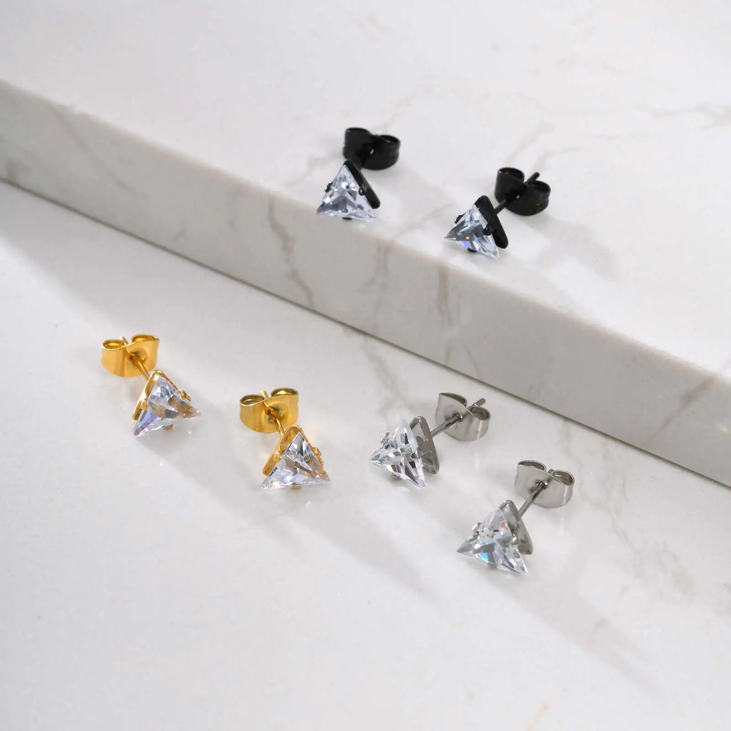 Men Stud Earring,Triangle Pierced Crystal Zircon Stud Earrings,Stainless Steel Tiny Minimalist Studs for Mens Women Jewelry