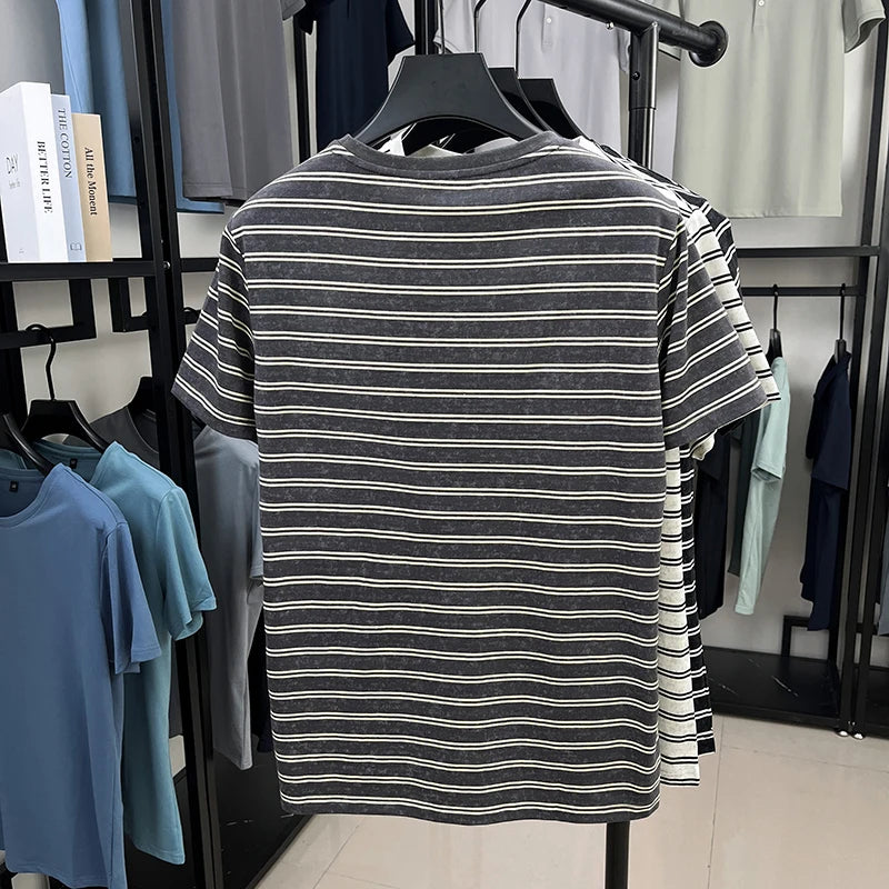 Top Grade Yarn Dyed New Summer Tops Striped Designer Tshirt Men 2025 Round Neck Brand Short Sleeve Casual Fashion Men Clothing