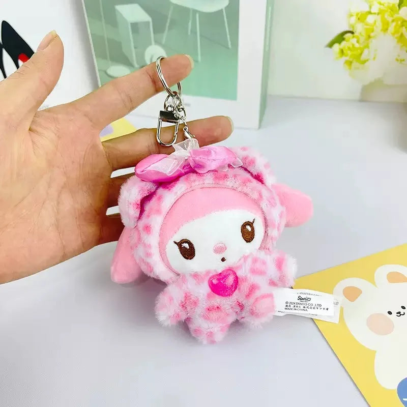 Kawaii Hello Kitty Doll Keychain Sanrio Anime Kuromi Melody Cartoon Leopard Print Kt Pendant Toys Zipper Decoration Girl Gifts