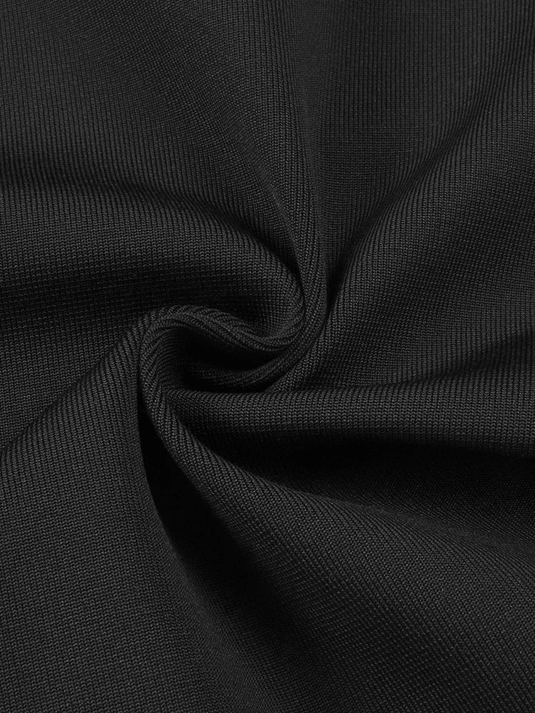 Sexy Spaghetti Strap Mesh Patchwork Hollow Out Bandage Dress Women Black Sleeveless V Neck Bodycon Dresses Evening Party Gowns