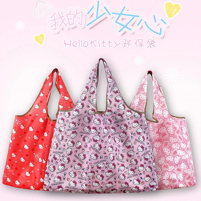 New Hello Kitty Supermarket Shopping Bag Large Capacity Bag Cartoon kuromi Portable Foldable Cloth Bag Shoulder Bag
