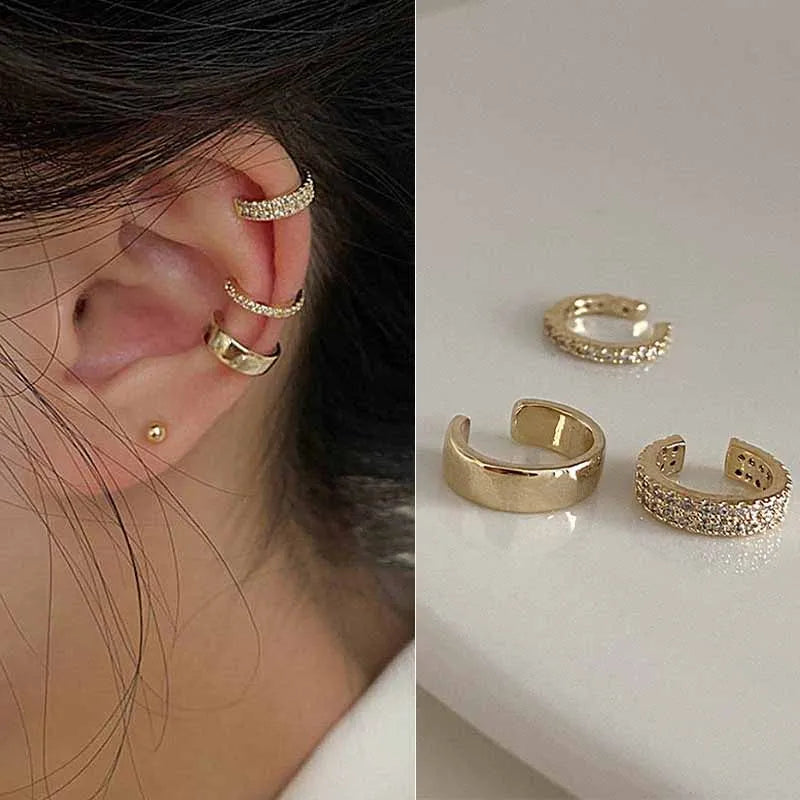 Silver Color Leaves Clip Earrings for Women Men Creative Simple C Ear Cuff Non-Piercing Ear Ear Clip Set Trend Jewelry Gift