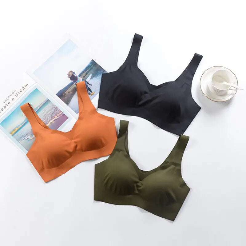 Summer Women's Sports Bra Gym Seamless Ice Silk Bra Removable Chest Pad Bralette No Steel Ring Breathable Yoga Run Underwear