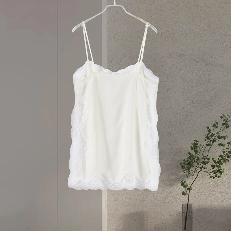 Elegant Stain Lace Tank Women Sleeveless Backless Tube Top Solid Lady Tanks 2025 Fashion Summer Female Strap Outwear