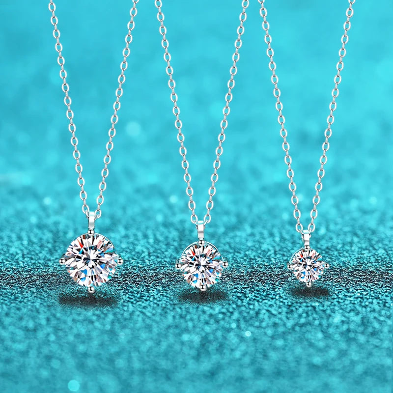 Smyoue 1ct VVS Moissanite Necklace for Women Simulated Lab Diamond Pendant Gift 100% Sterling Silver Wedding Jewelry Four-claw