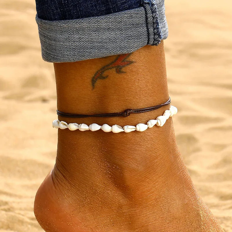 Bohemia Natural Shell Anklets for Women Foot Jewelry Summer Beach Barefoot Bracelet Ankle on Leg Chian Ankle Strap Accessories