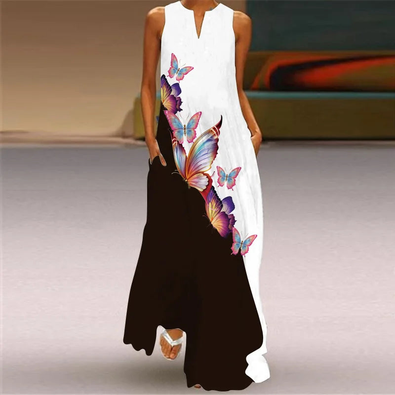 Summer Sexy Maxi Dresses Women Sleeveless V-Neck Robe Party 2025 Retro Loose Beach Vestidos Y2k S-5XL