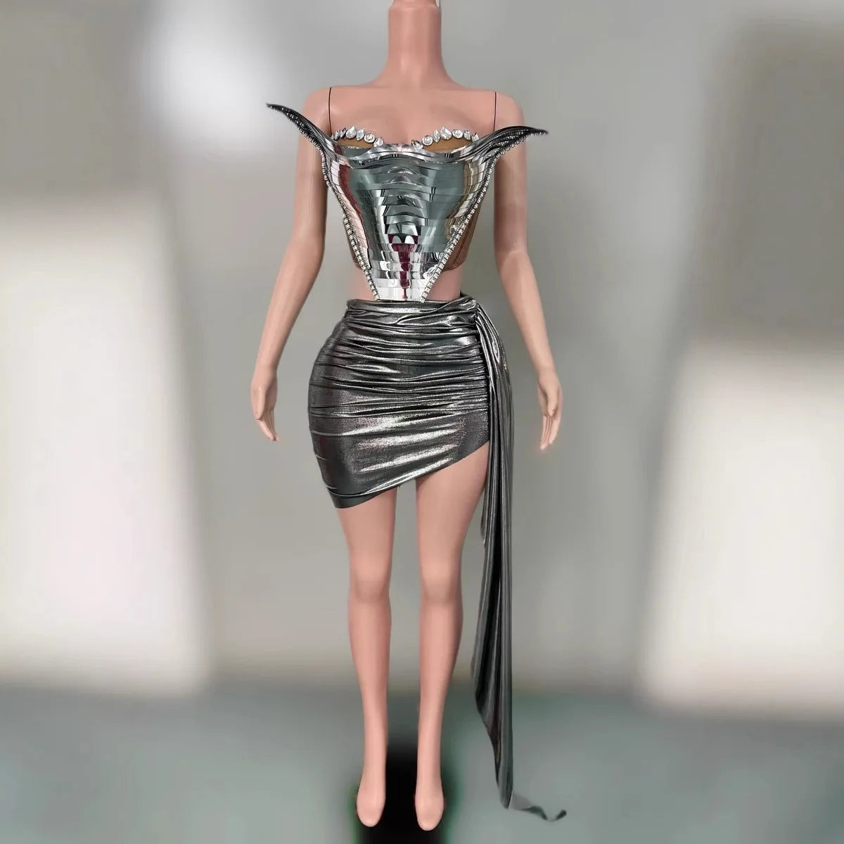 2025 Glamorous Silver Rhinestone Birthday Party Stage Dress Women's Tube Top Hip Skirt Light Luxury Evening Gown Summer Fashion