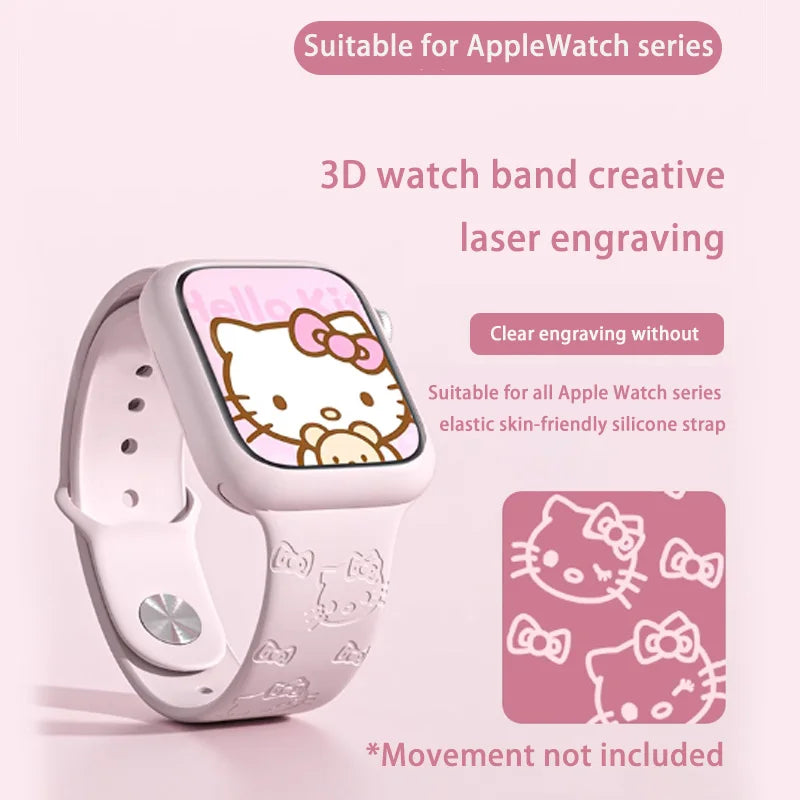 Hello Kitty Series Apple Watch Engraved Cartoon Print Apple Silicone Replacement Band Hot off the shelf inventory Cartoon Cute