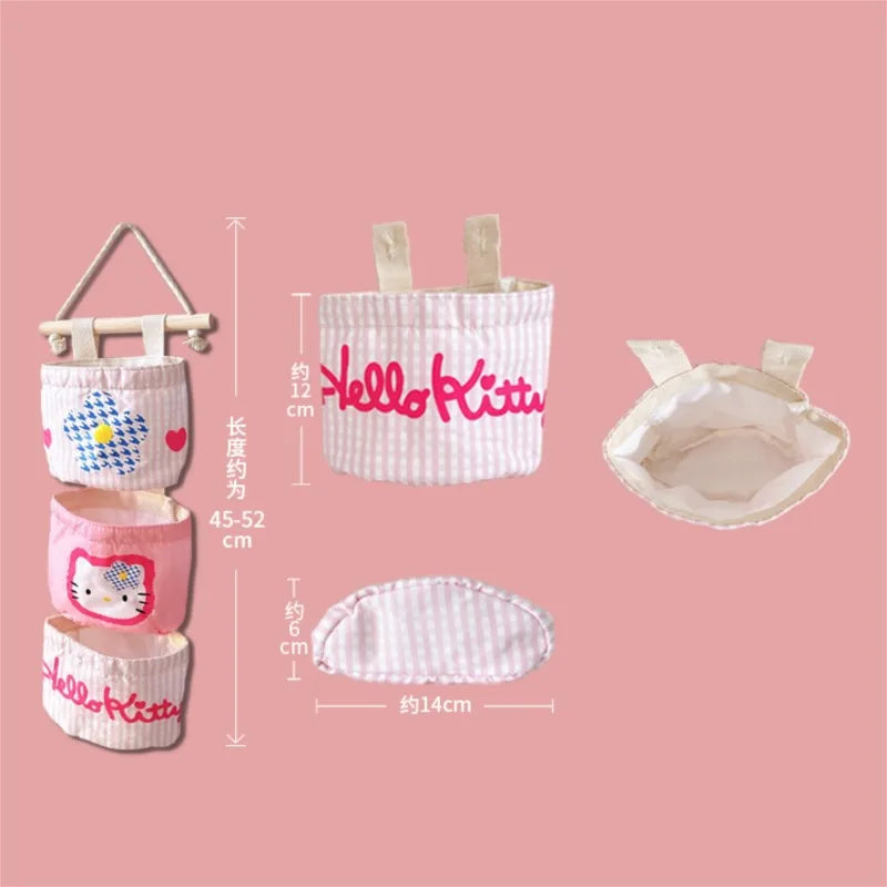 sanrio storage hanging bags pink hello kitty sundries storage bag the fabric hanging wall pouch kawaii Girls dormitory organiser