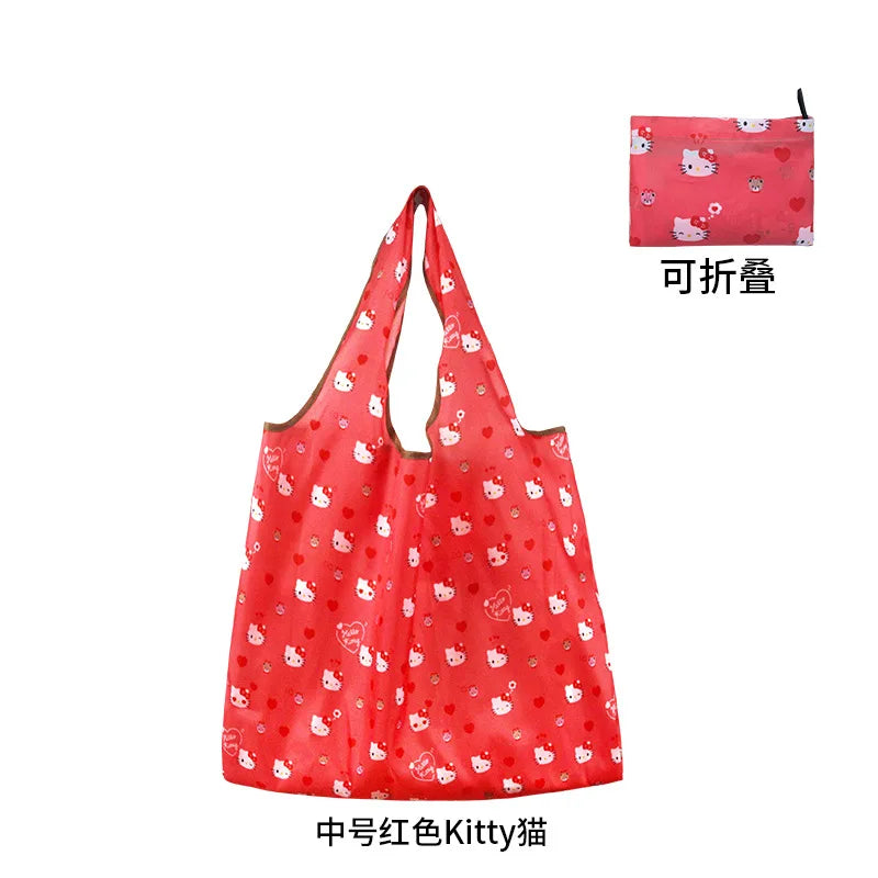 New Hello Kitty Supermarket Shopping Bag Large Capacity Bag Cartoon kuromi Portable Foldable Cloth Bag Shoulder Bag