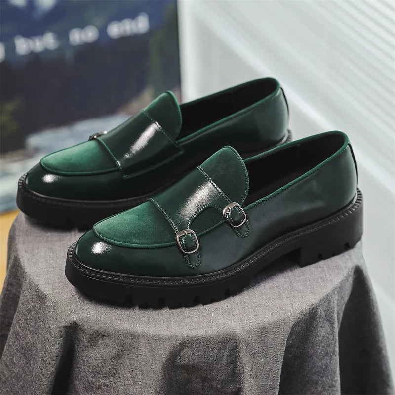 2025 Loafers Men Leather Shoes Thick-soled British Style Black Formal Business Shoes Fashion Luxury Slip-On Casual Shoes