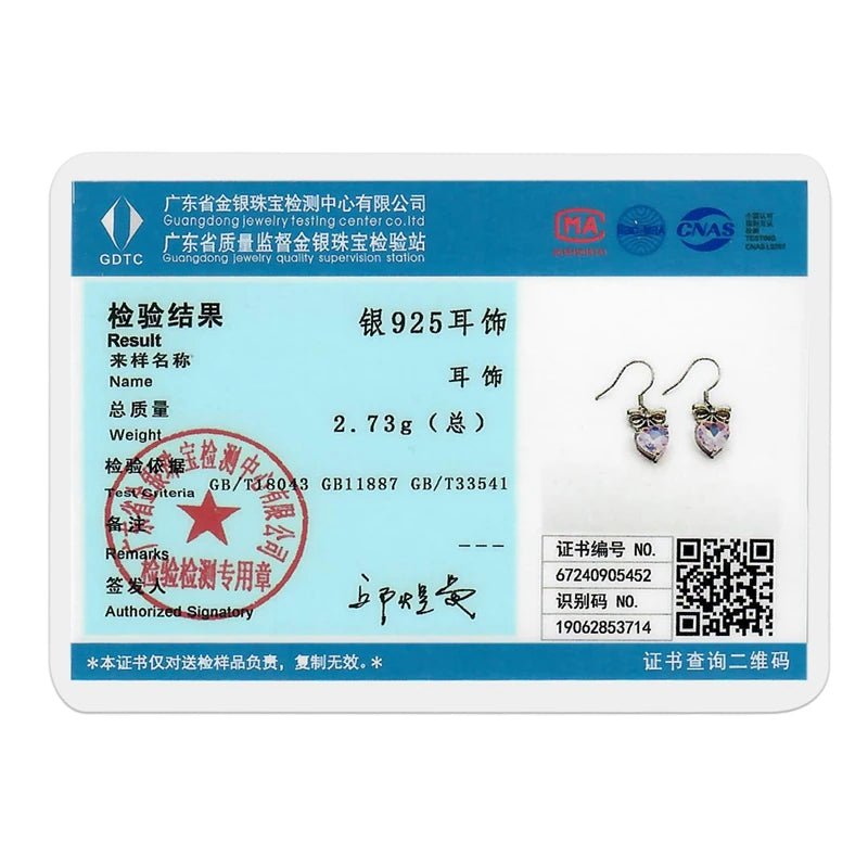 VAMO 925 Sterling Silver Bow Tie and Heart Earrings Women Sparkling Ear Studs CZ Earring For Anniversary Wedding Gift