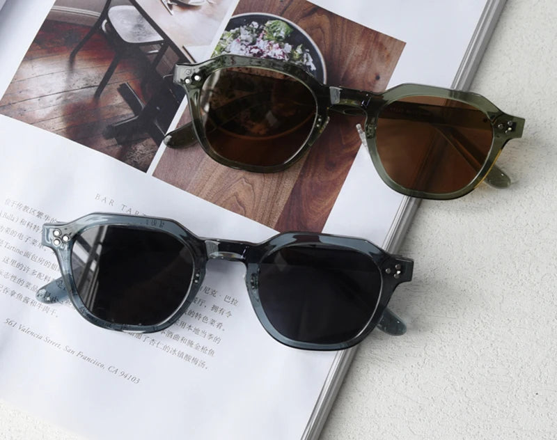 Peekaboo korean style retro sun glasses for women TR90 frame polygon polarized sunglasses uv400 male green brown 2023 summer