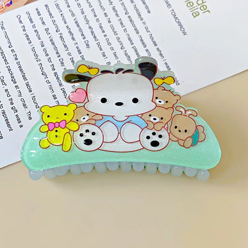 Anime Sanrio Kuromi Acrylic Clip Hello Kitty Cinnamoroll Hairpin Melody Pochacco Pompompurin Clip Girl Hairpin Shark Hair Clips