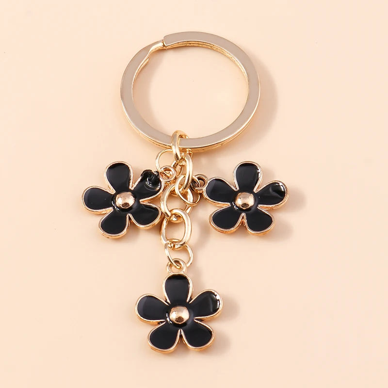 Cute Enamel Keychain Colorful Sakura Flower Key Ring Sweet Key Chains for Women Girls Handbag Accessories DIY Jewelry Gifts