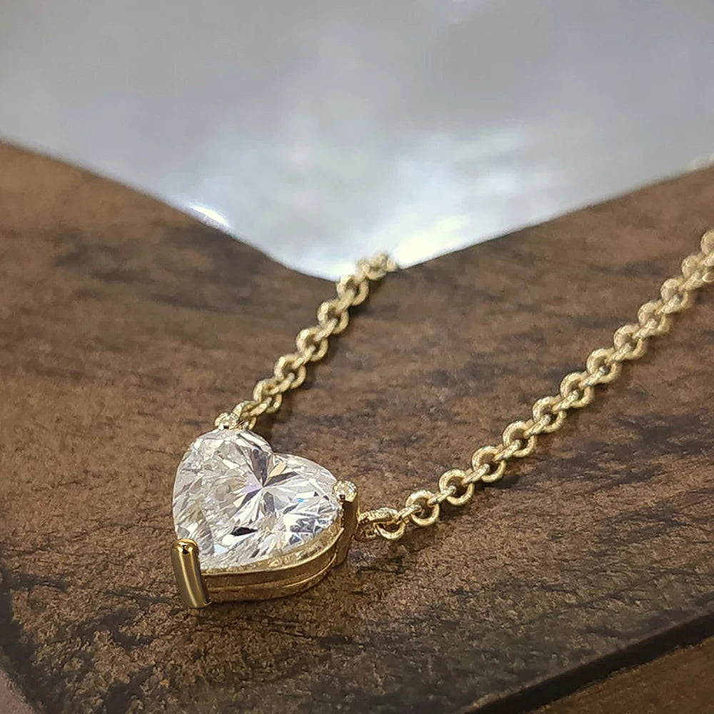 1-3カラット ハートカット モアサナイト ペンダント ネックレス レディース S925 シルバープレート 18k ゴールド ソリティア ダイヤモンド ネックチェーン 認定済み