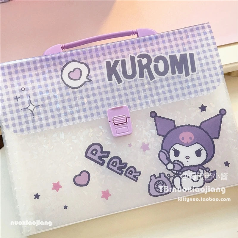 Kawaii Kuromi Hello Kitty A4 Folder Storage Bag Anime Sanrio Cute Portable Accordion Bag Multi-layer Test Paper Storage Bag