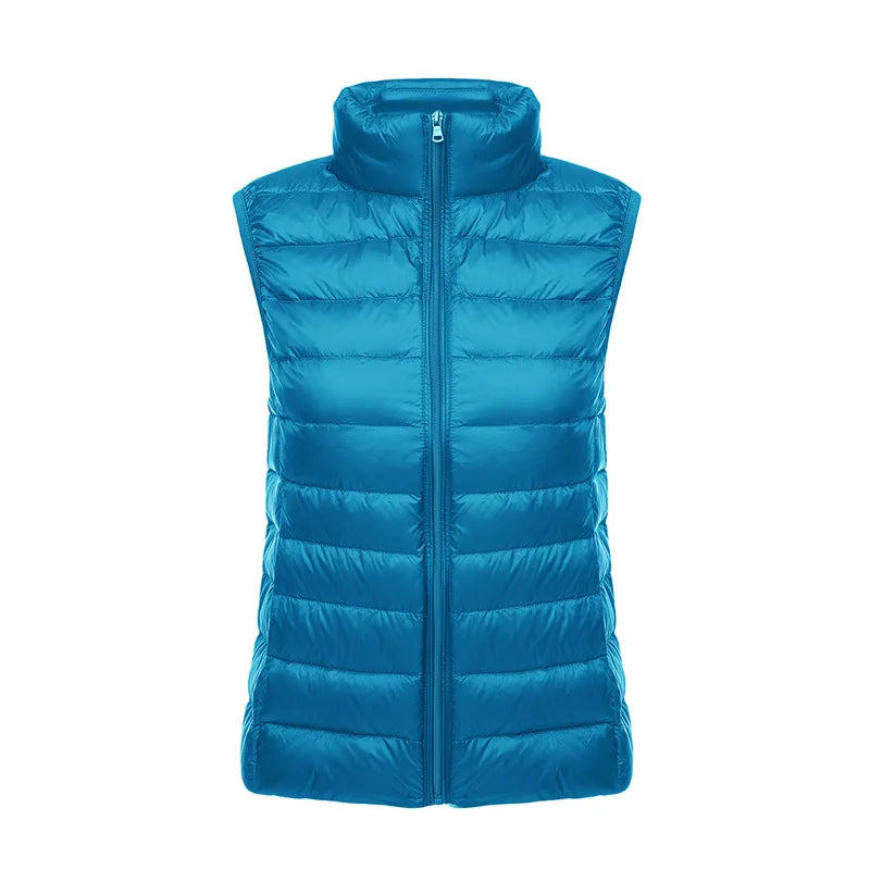 White Stand Collar Women's Sleeveless Down Vest Coat Winter Thin Slim Business Vests White Blue Black Red Women Waistcoat 3XL