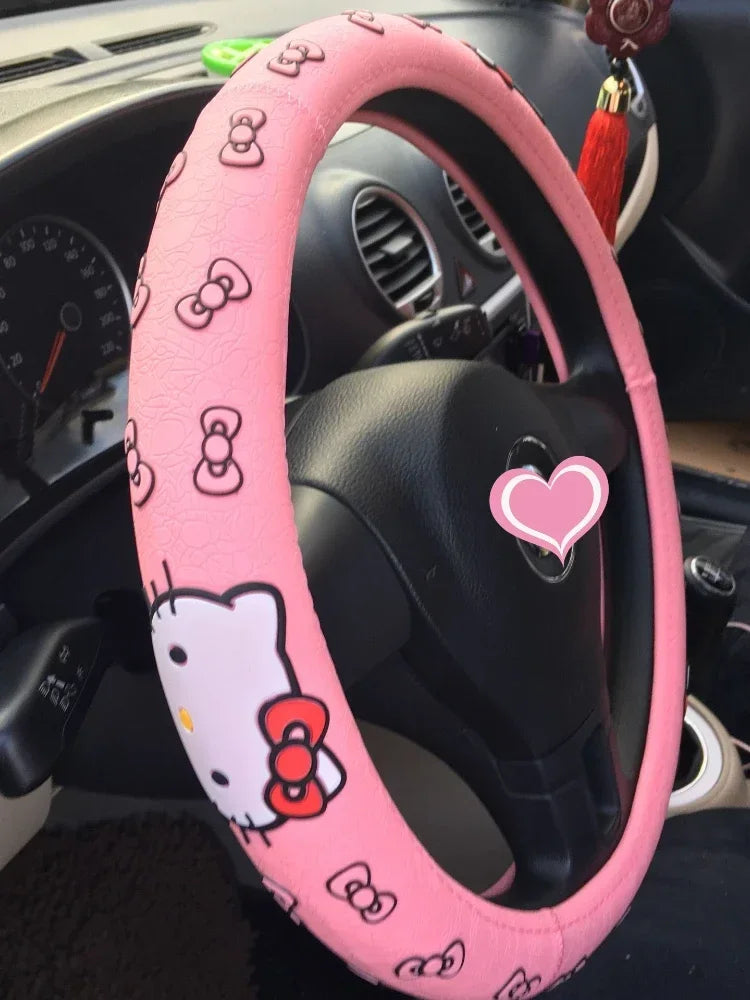 Hello Kitty Stuff Car Steering Wheel Cover All Season Non-Slip Handlebar Cover Eco-friendly Rubber Ring Female Owner Accesorios