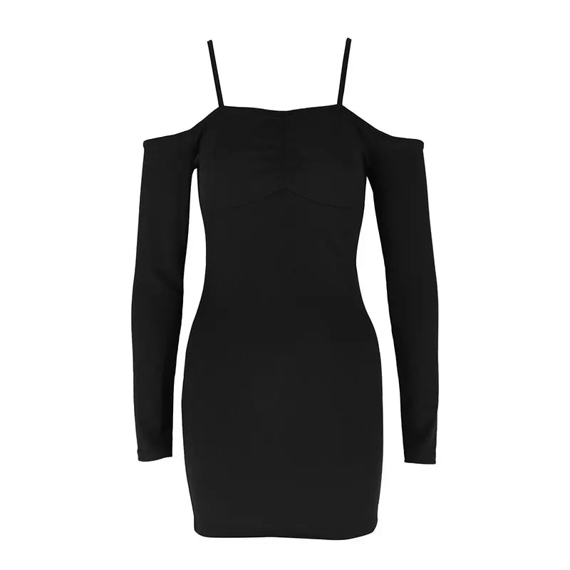 Black Sexy Mini Dresses Women Autumn New Streetwear Fashion Long Sleeves Lace-up Casual Slim Dress Off Shoulder Backless Dresses