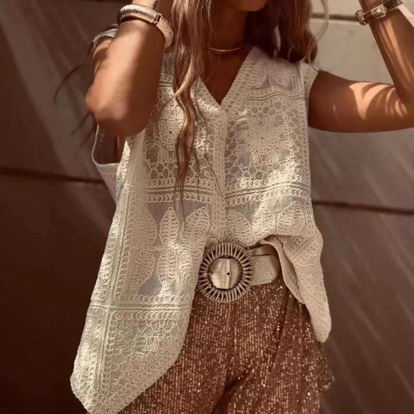 Vintage Cotton Sleeveless Crochet Vests Jackets For Women Tank Tops Summer Loose Boho Beach Cover Up Casual Women's Blusas