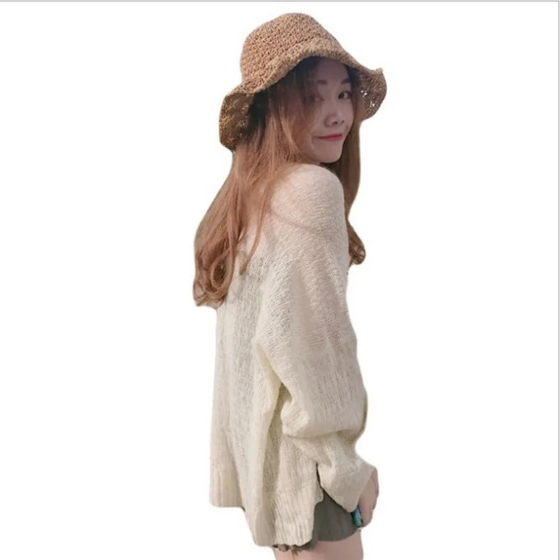 Knitted Cardigan women plus size Summer cardigan Sweater women Loose Hollow coat kardigan Sweter Cardigans korean top