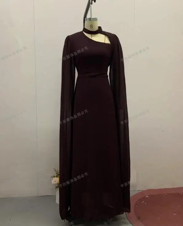 Party Dresses Women Long Dress Round Collar Solid Color Lace Up Tight Waist A Line 2025 Female Vestidos Temperament Maxi Gown