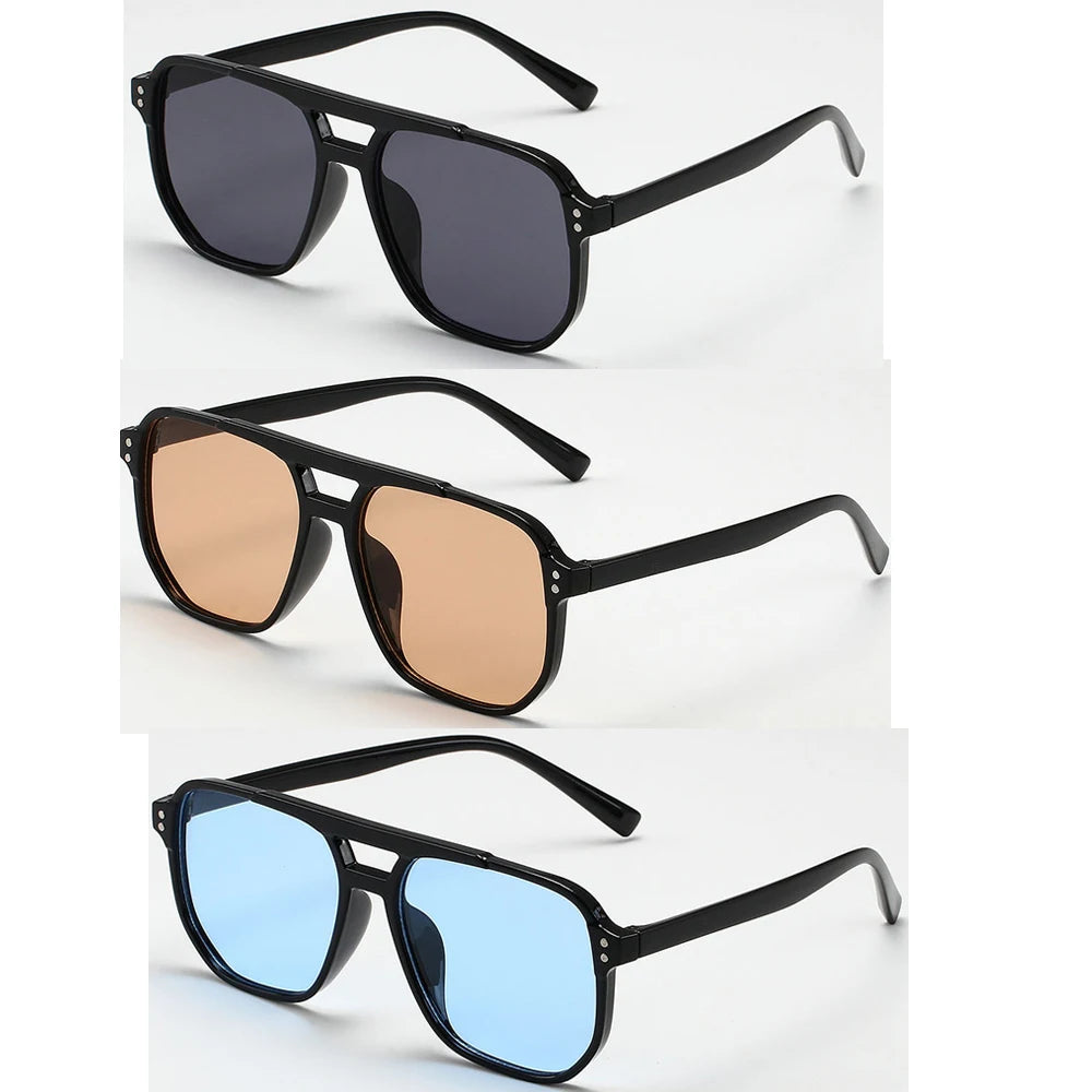 Women Men Square Sun Glasses Retro Polygon Sunglasses Female Black Vintage Fashion Ladies Oculos De Sol Double Beam Eyeglasses